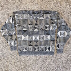 Vintage Mark Shale Mens XL Grey Geometric 3D Textured Knit Crewneck Sweater USA